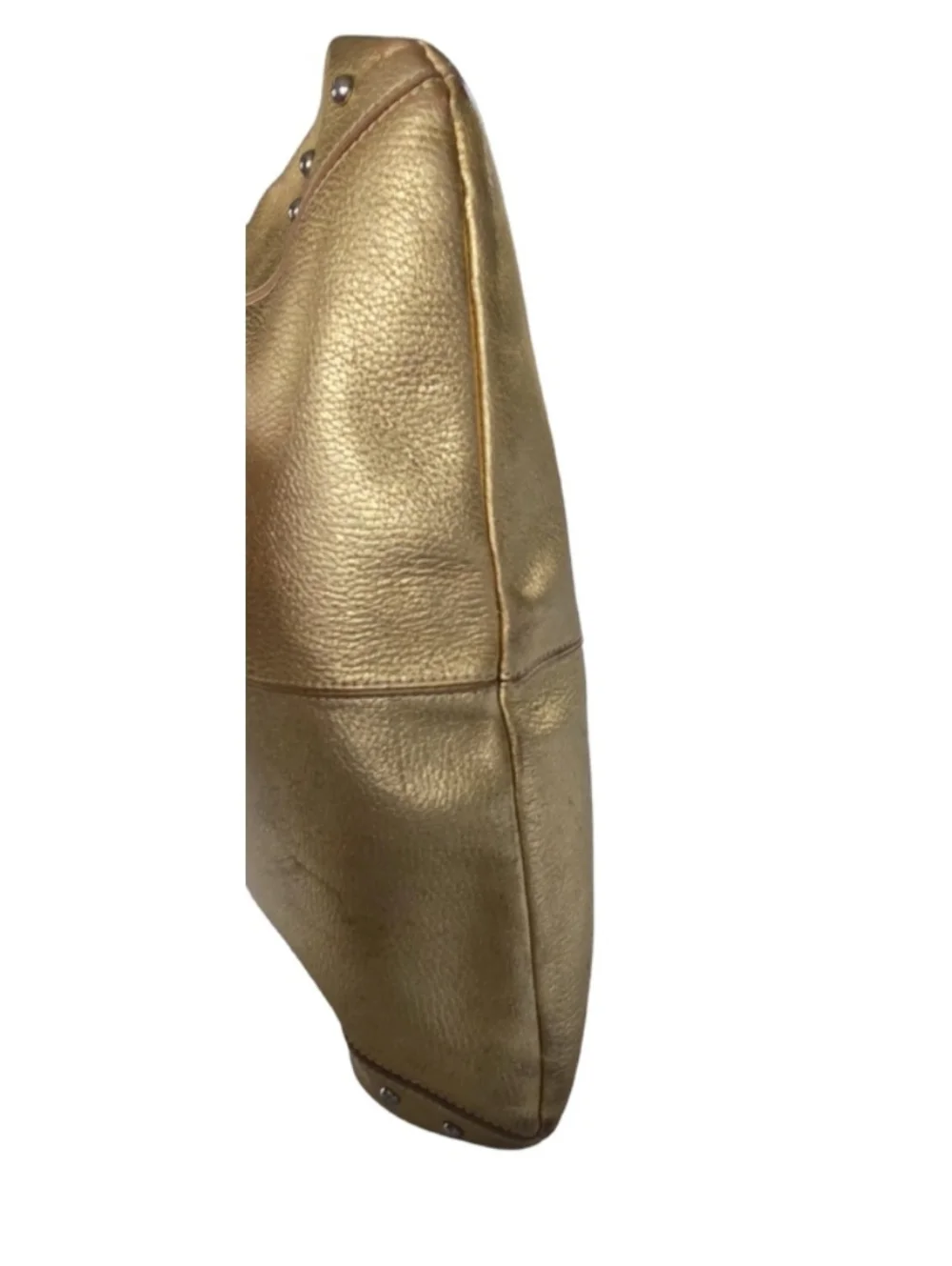 FURLA Italian Hobo Bag Gold Metallic Leather Studded, Large Shoulder Purse